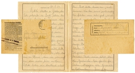 WWII Letter From a Prisoner at the Auschwitz Concentration Camp From 1943 -- With Auschwitz Censor Stamp and Postmark